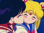  2girls bishoujo_senshi_sailor_moon black_hair blonde blonde_hair blush cheek_kiss choker closed_eyes earrings female friends from_behind hair hino_rei jewelry kiss kissing long_hair love magical_girl multiple_girls mutual_yuri rei_hino sailor_mars sailor_moon school_uniform serafuku smile tiara tsukino_usagi usagi_tsukino yuri 