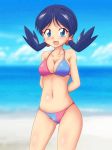 artist_request beach bikini blue_hair crystal_(pokemon) kris_(pokemon) marina_(pokemon) pigtails pokemon