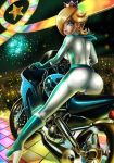 1girl bike bikesuit blonde_hair blue_eyes catsuit earring female hair hair_over_one_eye nintendo princess_rosalina shadman solo super_mario_bros.