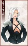  big_breasts breasts crimeglass final_fantasy final_fantasy_vii genderswap green_eyes sephiroth sephiroth_(female) solo white_hair x-teal xteal_(artist) 