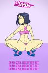 1girl ass black_hair brown_eyes bubble_butt g-string jackie_chan_adventures jade_chan looking_back mrsamson00_(artist) panties pink_panties samson_00 shiny shiny_skin short_hair solo thong underwear