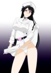  1girl bambietta_basterbine black_hair bleach bleach:_the_thousand-year_blood_war female_only legs long_hair long_legs miniskirt panties salikl sexually_suggestive skirt smile uniform white_panties white_shirt white_skirt 