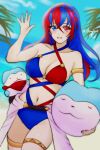 1girl 1girl 1girl alear_(female)_(fire_emblem) alear_(fire_emblem) alluring alternate_costume bikini blue_bikini blue_swimsuit breasts female_only fire_emblem fire_emblem_engage looking_at_viewer nintendo red_bikini red_swimsuit rotomdocs sommie_(fire_emblem) swimsuit