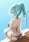  1girl alluring alternate_costume alternate_hair_length alternate_hairstyle bare_legs big_breasts bikini breasts green_eyes green_hair high_res nintendo okazu2010015 pneuma_(xenoblade) swimming_pool swimsuit xenoblade_(series) xenoblade_chronicles_2 