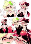  1futa 1girl ahegao artificial_vagina balls blush breasts callie_(splatoon) cleavage clothed clothing cum cumshot duo ejaculation eyes_rolling_back fleshlight full-package_futanari futanari handjob humanoid humanoid_penis inkling marie_(splatoon) mostly_clothed nintendo obata_(pixiv_691678) orgasm pale_skin penetrable_sex_toy penis pointy_ears pussy rolling_eyes splatoon sweat 