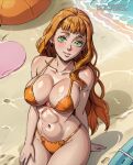  1girl ai_art ai_generated anime anime_style beach big_ass big_breasts bikini black_clover green_eyes happy happy_female hentai light_skin mimosa_vermillion orange_bikini orange_hair outside sexy_body viewed_from_above 