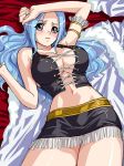 1girl aqua_hair armpit arms bare_shoulders belly big_breasts big_forehead blue_hair breasts clothed clothes elbows eyebrows female female_only fingernails fingers forehead girl hair hands lips long_hair looking_at_viewer medium_breasts navel nefertari_vivi one_piece shoulders solo solo_female thighs violet_eyes wavy_hair