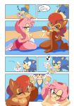 2015 amy_rose anthro areola big_breasts bikini breasts chipmunk clothed clothing cloudz comic erect_nipples female furry half-dressed hedgehog male mammal michiyoshi nipples rodent sally_acorn sega sonic_(series) sonic_the_hedgehog swimsuit topless