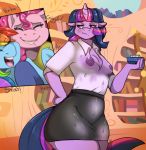 2016 3girls anthro areola arnachy breasts clothed clothing earth_pony equine friendship_is_magic furry group hair high_res holding_object horn horse inside laugh library mammal multicolored_hair my_little_pony nipples open_mouth pegasus pink_hair pinkie_pie pony prank purple_eyes rainbow_dash rainbow_hair smile translucent transparent_clothing twilight_sparkle unamused unicorn wet wings