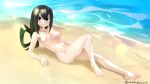 16:9_aspect_ratio 1girl 1girl 1girl :> arikindows10 arm_support artist_name asui_tsuyu bangs barefoot beach bow_by_hair breasts closed_mouth completely_nude dark_green_hair day feet frog_girl hair_between_eyes hair_rings high_resolution knee_up long_hair looking_at_viewer low-tied_long_hair lying medium_breasts my_hero_academia navel nipples nude ocean on_back outside shiny shiny_hair tied_hair water