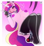 <3 1girl absurd_res anthro anthrofied balls big_breasts breasts clothing collar equid equine friendship_is_magic furry genitals gesture goth high_res horn legwear lipstick_on_balls mammal my_little_pony nipples pink_body princess_cadance_(mlp) skyspeardw spiked_collar spikes stockings unicorn v v_sign