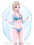 1_girl 1girl aozee beautiful blonde blonde_hair bra braid disney elsa elsa_(frozen) female female_only frozen_(movie) half_naked legs mostly_nude panties sexy_legs single_braid solo standing underwear white_background