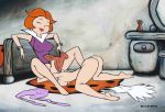  2_girls 2girls ass_up breasts clothed_female_nude_female crossover extro female/female female_only jane_jetson nipples pussy pussylicking the_flintstones the_jetsons wilma_flintstone yuri 