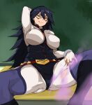 1girl arm_up armpits ass big_ass big_breasts bodysuit breasts cafekun clothed female_only high_res mask midnight_(my_hero_academia) my_hero_academia nemuri_kayama one_arm_up text thick_thighs torn_clothes wide_hips