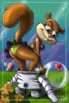  2007 anthro ass bikini brown_fur buckteeth butt cute fernando_faria_(artist) fur furry gary_(spongebob_squarepants) long_tail nickelodeon sandy_cheeks smile spongebob_squarepants squirrel tail undressing 