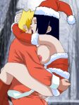  1boy 1girl age_difference ahegao arms_around_neck big_breasts big_penis black_hair breasts_against_chest breasts_out_of_clothes cheating christmas christmas_outfit edit hands_on_waist legs_wrapped_around_partner mikoto_uchiha milf mouth_open naruto naruto_(series) naruto_shippuden naruto_uzumaki penetration santa_hat standing_sex suspended_congress vaginal yellow_hair 