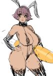 1girl big_breasts bowtie breasts bunny_ears carrot maniacpaint nipples short_hair sling_bikini wide_hips