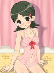 1girl bed blush breasts brown_eyes brown_hair cute female highres inazuma_eleven inazuma_eleven_(series) kino_aki lingerie looking_at_viewer nightgown nipples panties see-through short_hair solo takappe underwear