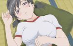  animated animated_gif big_breasts blush breasts flashing gif kanokon large_breasts lying minamoto_chizuru nipples no_bra shirt_lift 