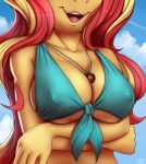 1_girl 1girl big_breasts bikini breasts equestria_girls female female_only friendship_is_magic front-tie_bikini long_hair mostly_nude my_little_pony outdoor outside solo sunset_shimmer sunset_shimmer_(eg) two-tone_hair