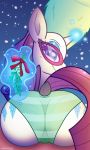 1_girl 1girl ass bespectacled blue_eyes cutie_mark female female_only friendship_is_magic glasses green_panties hat looking_at_viewer magic mistletoe my_little_pony panties partially_clothed pony presenting_hindquarters rarity rarity_(mlp) solo tail telekinesis