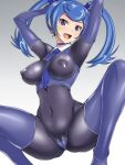 1girl 1girl 1girl areola areola arms_behind_back arms_behind_head arms_up bangs big_breasts black_bodysuit black_suit blue_angel blue_elbow_gloves blue_eyes blue_gloves blue_hair blue_legwear blue_panties bodysuit breasts cameltoe curvy elbow_gloves erect_nipple erect_nipples erect_nipples_under_clothes erection erection_under_clothes female_human female_only gloves hajime_shindo happy high_res latex latex_bodysuit latex_boots latex_clothing latex_gloves latex_legwear latex_stockings latex_suit latex_thighhighs long_gloves long_hair looking_at_viewer markings nipples open_mouth shiny shiny_skin solo_female solo_focus spiky_hair spread_legs spreading squatting tattoo teeth thong tongue twin_tails white_background yu-gi-oh! yu-gi-oh!_vrains zaizen_aoi