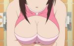 1girl animated animated_gif areolae arms_up big_breasts black_hair bouncing_breasts breasts cleavage gif huge_breasts musubi nipples no_bra sekirei shirt_lift solo standing undressing