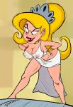 1_girl 1girl bending_over black_eyes blonde blonde_hair blonde_pubic_hair bracelet breasts cartoon_network dantuasmear erect_nipples eris_(billy_&_mandy) female female_only goddess grin lipstick long_blonde_hair long_hair looking_down nipples_visible_through_clothing pubic_hair pussy see-through see-through_clothes signature simple_background solo solo_female standing the_grim_adventures_of_billy_and_mandy tiara tooth_gap transparent_clothing wide_hips