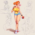 ass big_breasts blow breasts bubble bubblegum clothed gum hair hips kasumi_(pokemon) legs misty nipples orange_hair piercing poke_ball pokemon suspenders tube_top