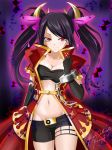 1_girl art black_hair blush brave_frontier breasts cleavage coat coat_dress dress elza_(brave_fromtier) female kimmy77 long_hair looking_at_viewer naughty_face red_eyes shorts smile solo strapless tagme tubetop