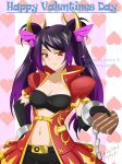 1_girl art black_hair blush brave_frontier breasts chocolate cleavage coat coat_dress dress elza_(brave_fromtier) female heart kimmy77 long_hair looking_at_viewer naughty_face red_eyes smile solo strapless tagme tubetop valentine