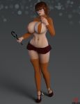  1girl 3d aesmadaeva37 bra breasts female female_only freckles full_body glasses high_heels huge_breasts microskirt partially_clothed scooby-doo short_hair solo_female stockings sweater_lift thighs velma_dinkley 
