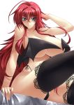 1girl ahoge aqua_eyes areolae arm_up bat_wings blush breasts cameltoe convenient_censoring cover_up covering_breasts curvy haganef high_school_dxd huge_breasts long_hair looking_at_viewer red_hair rias_gremory sitting smile solo thighhighs topless very_long_hair wide_hips wings