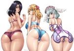  3_girls alluring ass bikini black_hair blonde_hair female_only fiora fiorun looking_back melia_antiqua nintendo onomeshin presenting_hindquarters sharla swimsuit triple_ass_focus white_hair xenoblade_(series) xenoblade_chronicles 