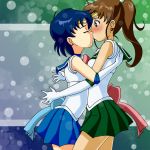 2_girls 2girls ami_mizuno arms bare_legs bishoujo_senshi_sailor_moon blue_hair blue_skirt blush brown_hair choker closed_eyes dress earrings elbow_gloves female female_only friends glee-chan gloves green_eyes green_skirt hair hugging jewelry kino_makoto kissing legs long_hair looking_at_another love magical_girl makoto_kino mizuno_ami multiple_girls ponytail ribbon sailor_jupiter sailor_mercury school_uniform serafuku short_hair skirt standing surprise_kiss surprised tiara white_gloves yuri