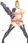  cleavage daikkenaurora gun huge_breasts leggings looking_at_viewer ninja_gaiden panties rachel_(ninja_gaiden) schoolgirl schoolgirl_uniform underboob weapon 