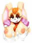 big_breasts blush breast_grab breasts brown_eyes female furry gloves hair lagomorph mammal matospectoru open_mouth orange_hair rabbit sega sonic_(series) vanilla_the_rabbit