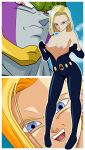 android_18 ass avengers black_widow black_widow_(cosplay) blonde blonde_hair bodysuit breasts cell_(dragon_ball) cosplay dragon_ball_z exposed marvel natasha_romanoff nipples perfect_cell undressing