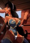 2014 aladdin_(series) alluring big_breasts breasts cleavage disney fellatio group_sex kneel oral outfit princess_jasmine