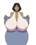  black_hair blue_eyes brown_skin embarrassed gigantic_ass gigantic_breasts jombleywombley senna_(legend_of_korra) sweat the_legend_of_korra voluptuous 