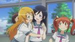 4girls aragaki_ayase blush clothed eye_contact female female_only friends hugging kousaka_kirino kurusu_kanako long_hair looking_at_another multiple_girls open_mouth ore_no_imouto_ga_konna_ni_kawaii_wake_ga_nai school_uniform serafuku short_hair shy smile yuri