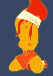  1girl adventure_time big_breasts clothes_removed drpizzaboi1 female_only fire_hair flame_hair flame_princess floating_hair hotpants inkershike jewel_on_forehead nipples orange_hair orange_nipples yellow_skin 