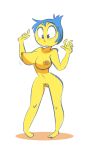  1girl 2016 big_breasts blue_eyes blue_hair breasts breasts brokenlynx disney emotion female_only inside_out joy_(inside_out) looking_down nipples nude open_mouth pixar pubic_hair pussy teeth white_background yellow_nipples yellow_skin 