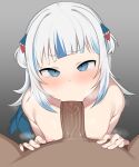 1boy 1girl big_penis blue_eyes blue_hair cham22 dark-skinned_male gawr_gura hololive hololive_english light-skinned_female multicolored_hair oral oral_sex shark_girl shark_tail small_areolae small_breasts small_nipples veiny_penis white_hair