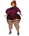  3d ben_10 gigantic_ass gigantic_breasts green_eyes gwen_tennyson hourglass_figure orange_hair ponytail saturnxart surprised voluptuous 