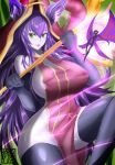 breasts female fox_ears green_eyes hair huge_breasts league_of_legends lulu purple_ears purple_hair purple_skin staff