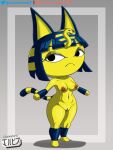 1girl animal_crossing ankha anthro black_eyes blue_hair breasts catgirl egyptian female_only furry jackintaro looking_at_viewer nintendo nipples nude pussy yellow_fur