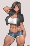 1girl 1girl ass big_ass big_breasts breasts clothed clothing dark-skinned_female female_only final_fantasy_xiv fully_clothed hips hyur ingrid_genesis mole muscle rd-rn standing thick_thighs thighs wide_hips