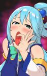  1female 1girl aqua_(konosuba) blue_hair blue_hair_female fellatio_gesture female_focus female_only gif kono_subarashii_sekai_ni_shukufuku_wo! light-skinned_female loop solo_female solo_focus tongue_out 