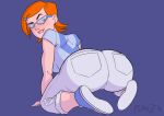 1girl alternate_version_available anus ass_expansion ben_10 ben_10:_omniverse big_ass bubble_butt dat_ass dumptruck_ass female_only freckles gif glasses gwen_tennyson gwen_tennyson_(omniverse) huge_ass looking_back loop orange_hair planz34 ripped_clothing tagme_(series)